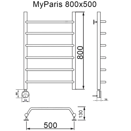 Полотенцесушитель электрический MYFREA My Paris 80/50 левый тэн - фото и схемы подключения