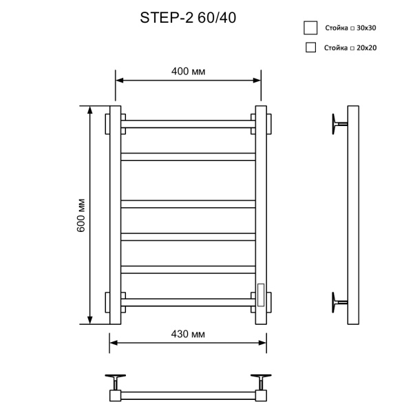 Полотенцесушитель Электрич.кабельный Ника STEP-2 60/40 RAL9016 белый матовый U - фото и схемы подключения
