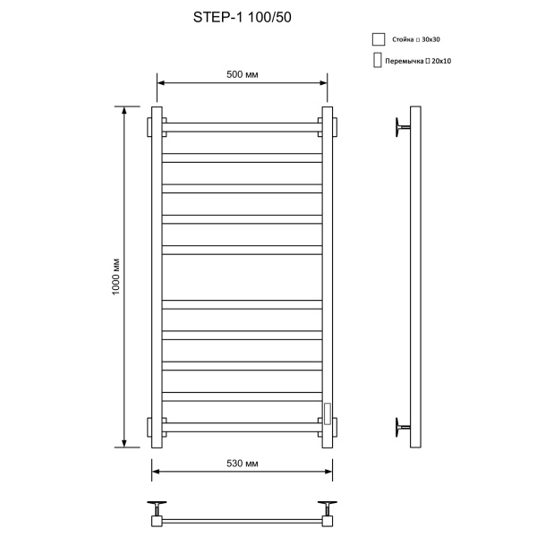 Полотенцесушитель Электрич.кабельный Ника STEP-1 100/50 RAL9016 белый матовый U - фото и схемы подключения