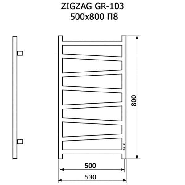 Полотенцесушитель Электрич. с/т GROIS Zigzag GR-103 500/800 П8 RAL9005 черный матовый диммер справа - фото и схемы подключения