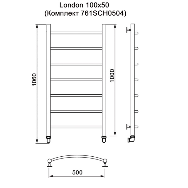 Полотенцесушитель MYFREA My London 100/50 (Комплект 761SCH0504)