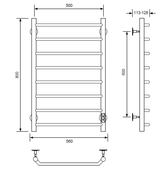 Полотенцесушитель электрический с/т Comfysan Scola EC-8 80/50, хром - фото и схемы подключения
