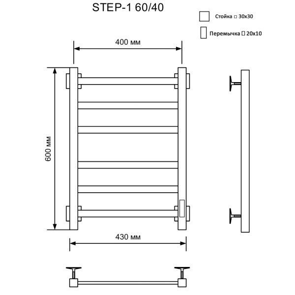 Полотенцесушитель Электрич.кабельный Ника STEP-1 60/40 RAL9016 белый матовый U - фото и схемы подключения