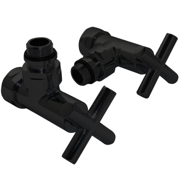 ВЕНТИЛЬ ЗАПОРНЫЙ УГЛОВОЙ КРЕСТ  3/4" x 1/2"  г/ш  8200SCH0405/2 черный матовый RAL9005 (покр Ника) купить оптом по выгодной цене в Москве