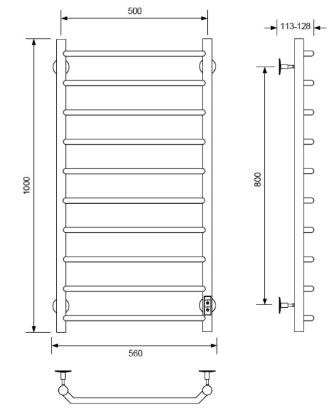 Полотенцесушитель электрический с/т Comfysan Scola EC-10 100/50, хром - фото и схемы подключения