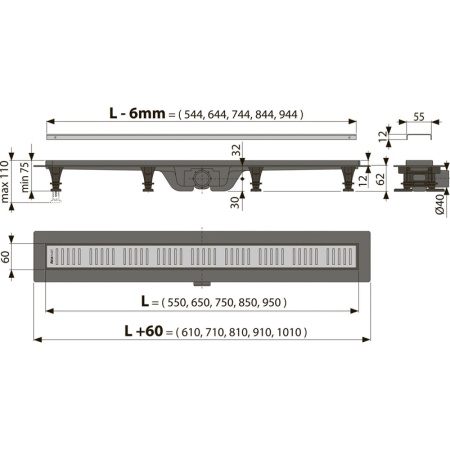 Трап водоотводящий AlcaPlast APZ10-950 (с решеткой)
