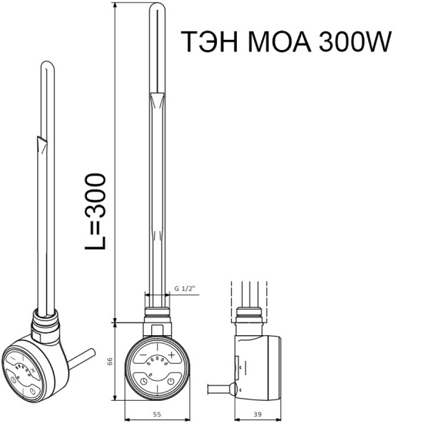 Электрический ТЭН TERMА MOA 300W черный, спиральный кабель с вилкой купить оптом по выгодной цене в Москве