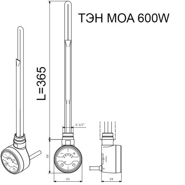 Электрический ТЭН TERMА MOA 600W белый, спиральный кабель с вилкой купить оптом по выгодной цене в Москве