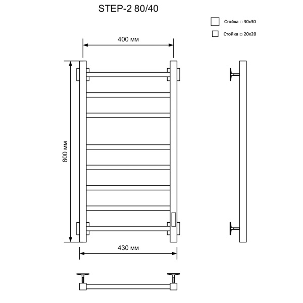 Полотенцесушитель Электрич.кабельный Ника STEP-2 80/40 RAL9016 белый матовый U - фото и схемы подключения